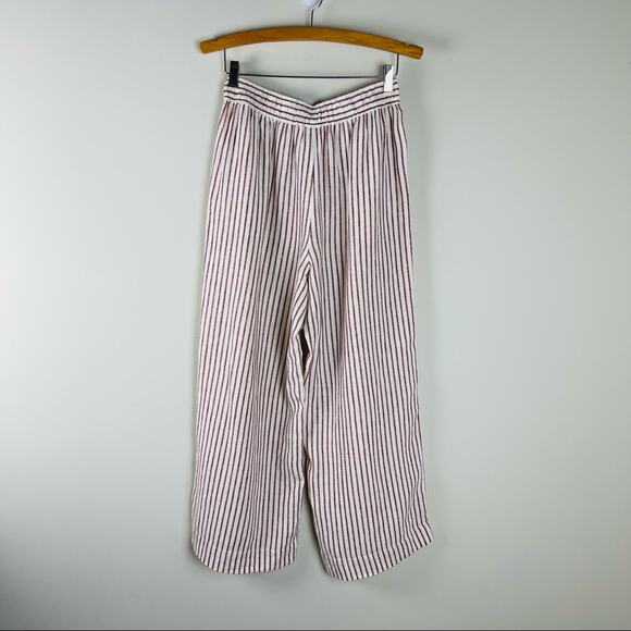 Artisan NY cream red stripe linen coastal crop wide leg boho preppy pants medium - Picture 7 of 8